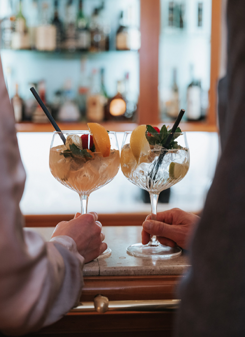 Aperitif vor dem Abendessen an der Bar genießen